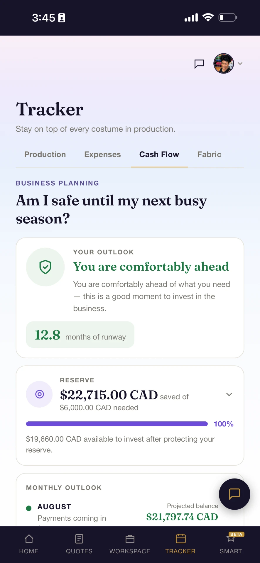 Cash flow planning in the Costumer tracker