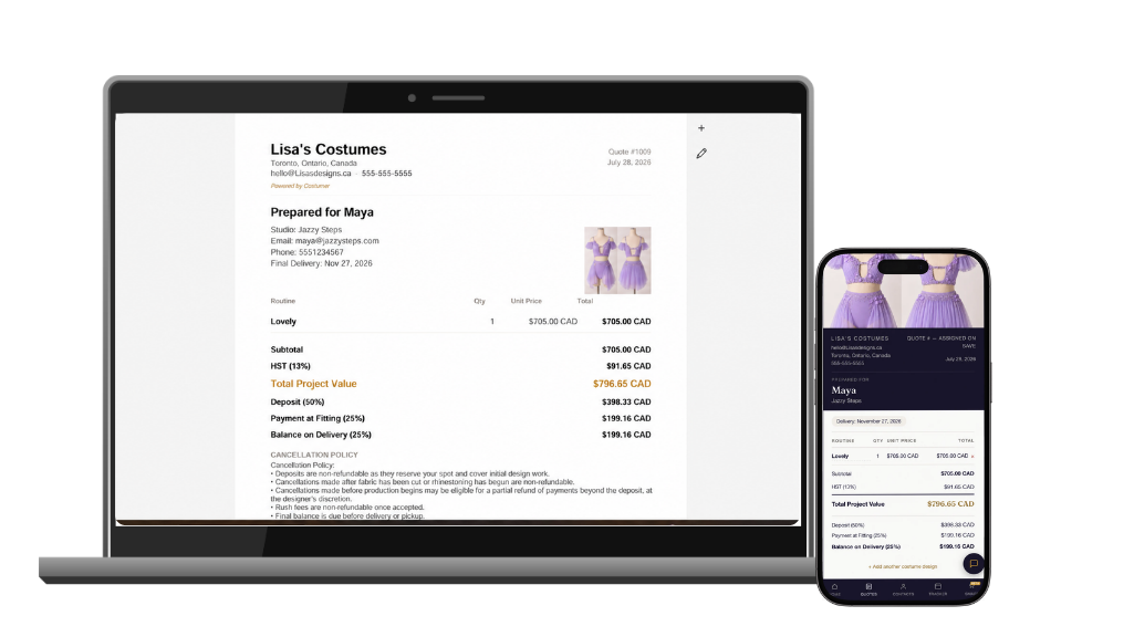 Professional Costumer quote shown on desktop and mobile